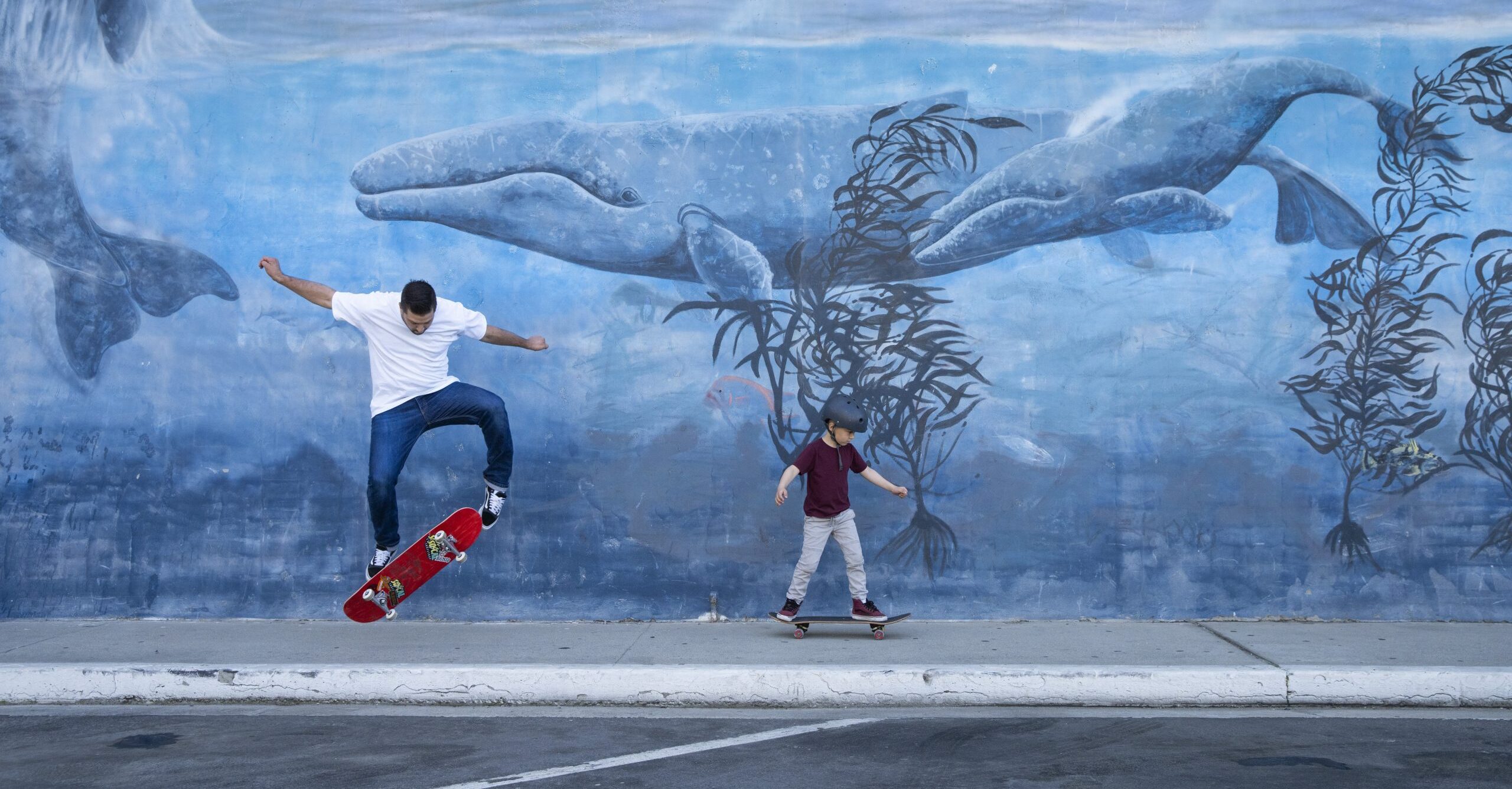 Mural with skateboarders