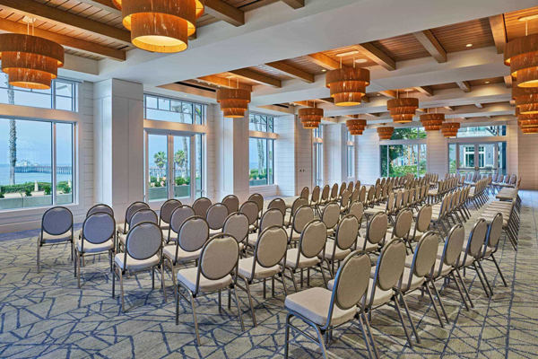 A meeting room prepared for an event