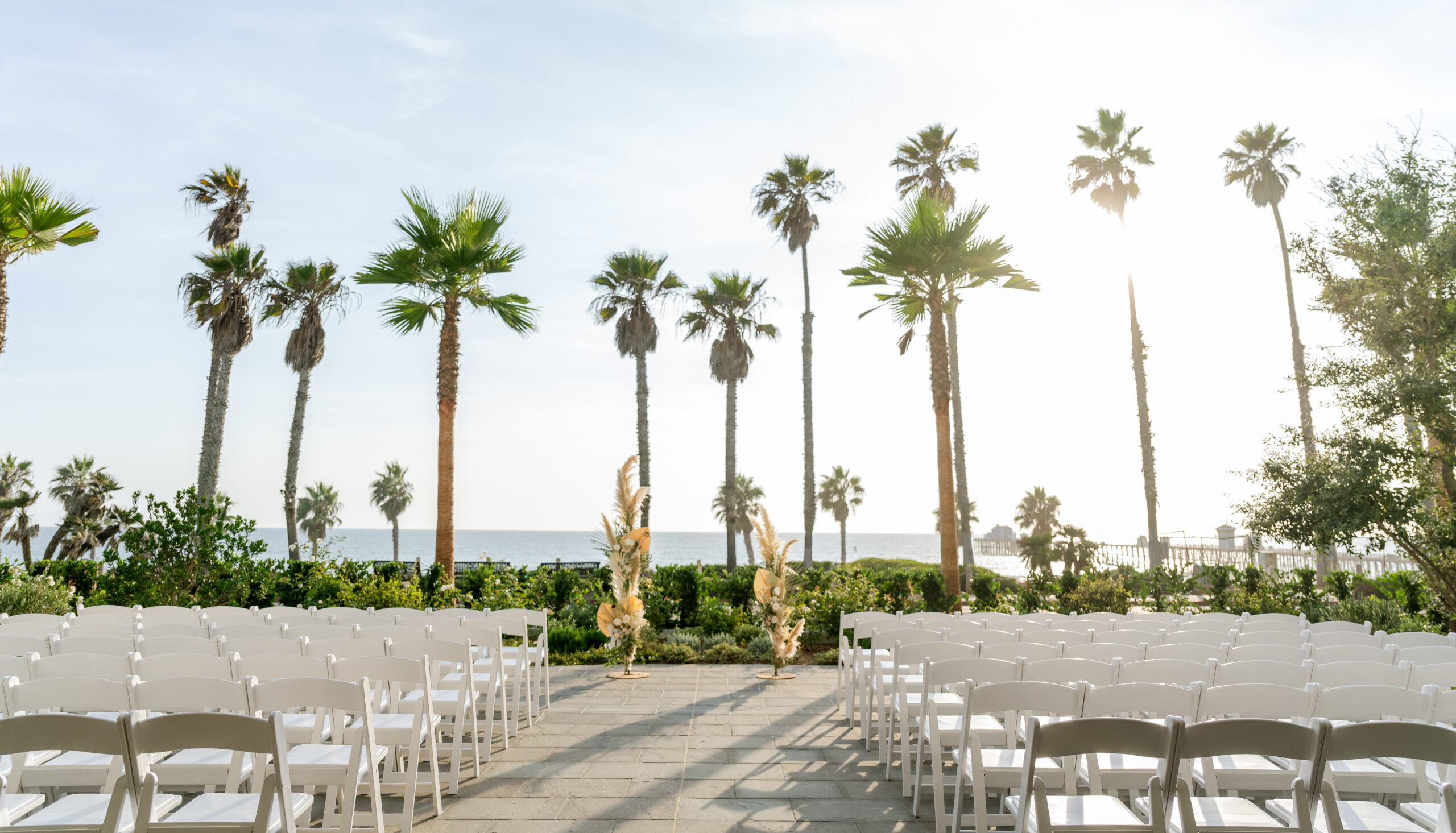 Wedding set with the ocean behind it