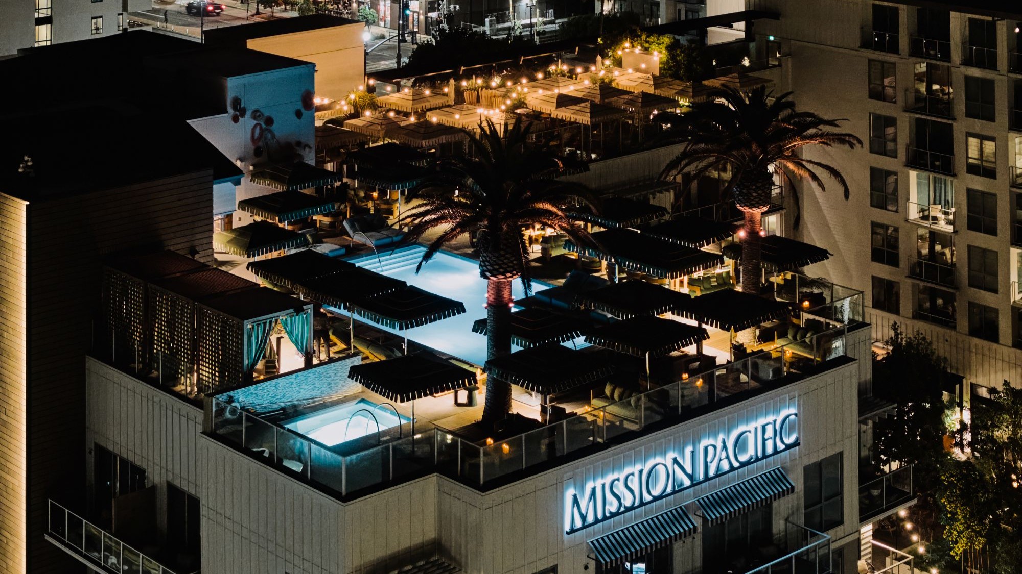 Drone Photo of Rooftop bar at Night