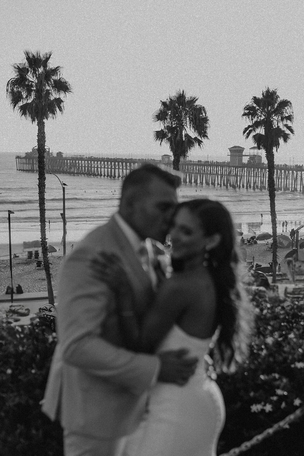Wedding Couple in Front of the pier in Black and White