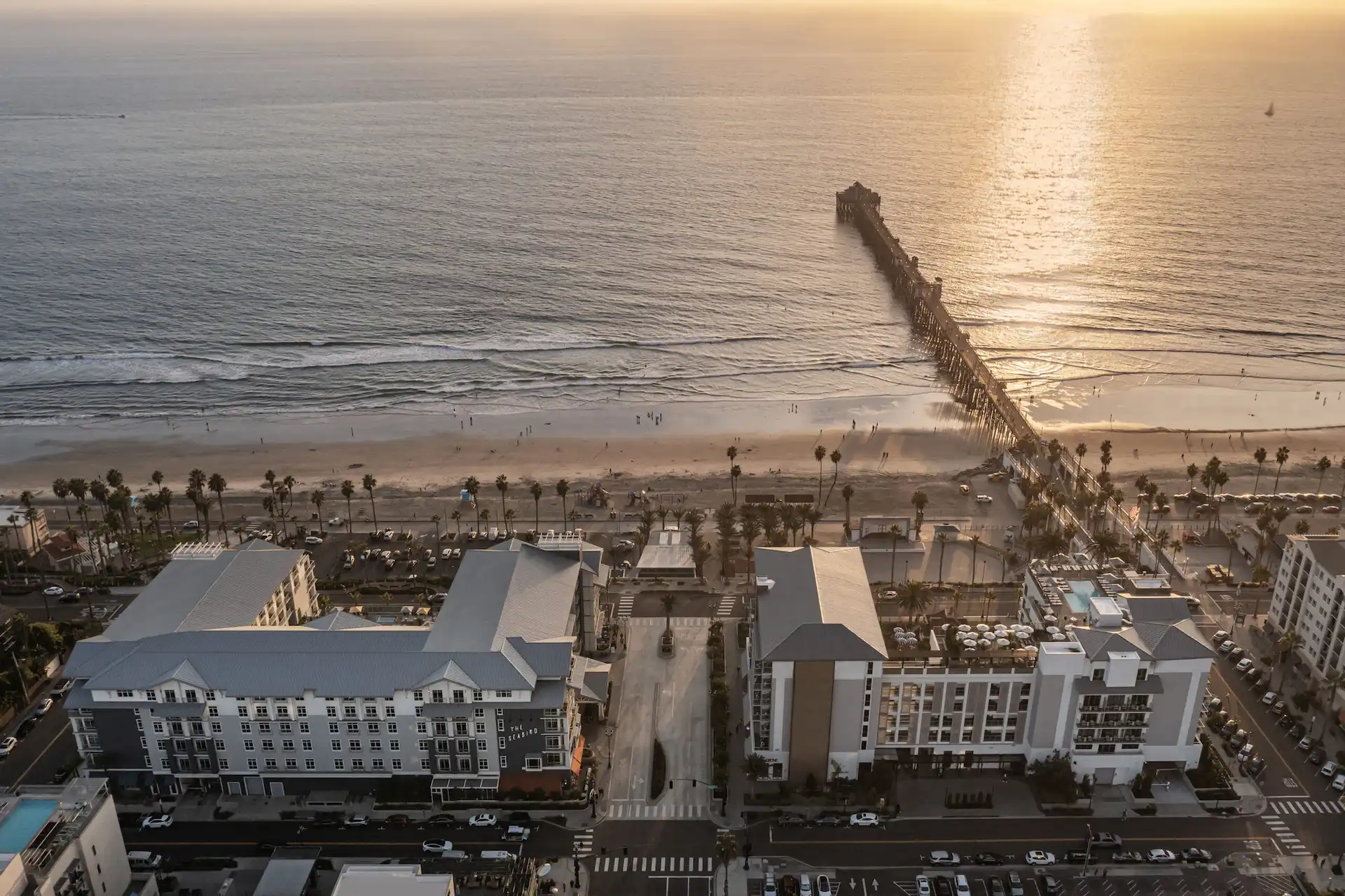 Drone Shot of Mission Pacific and The Seabird overlooking the ocean